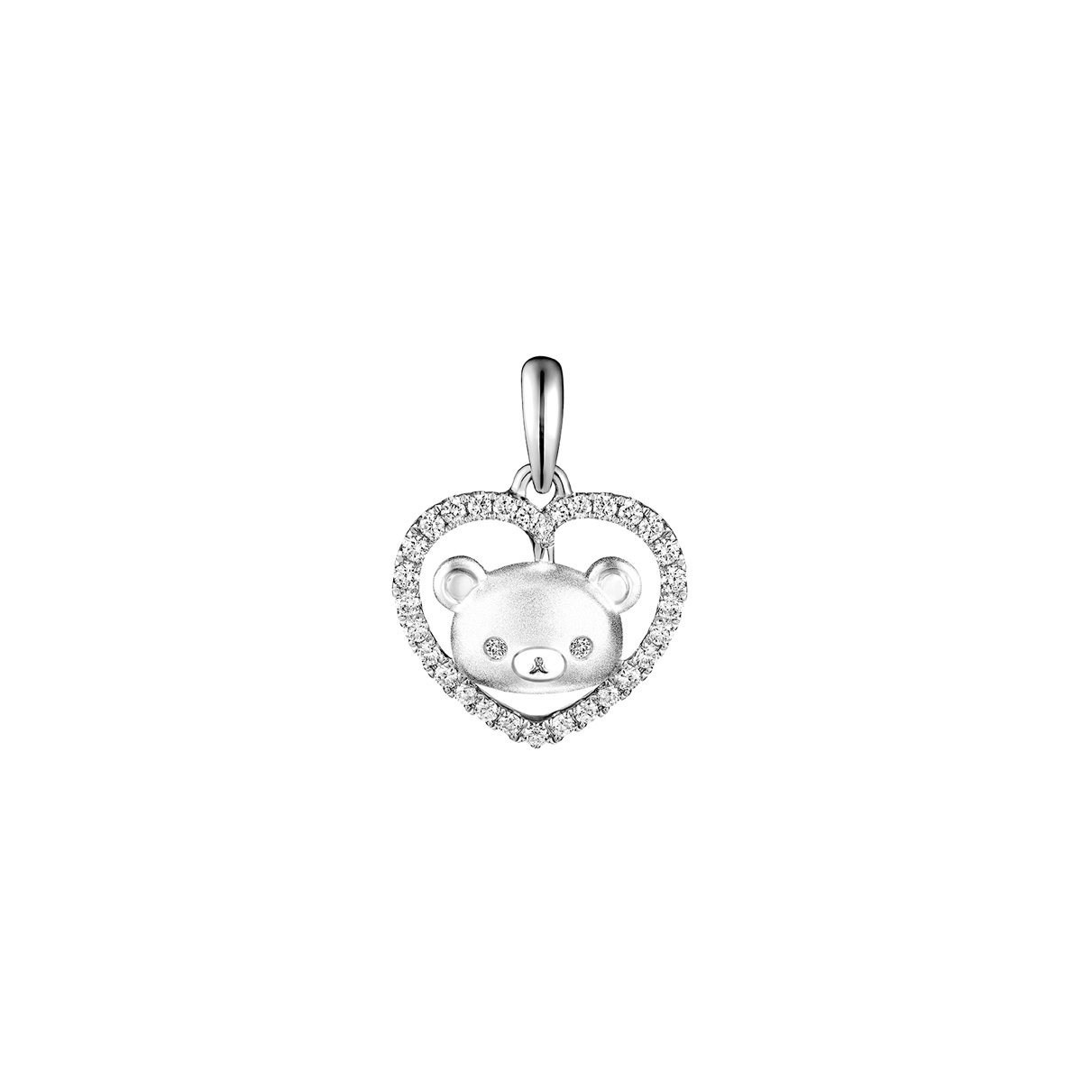 六福珠寶18K金吊墜 - "心中有熊"18K金(白色)鑽石吊墜