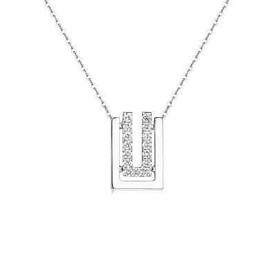 六福珠寶18K金吊墜 - “幾何對白”18K金(白色)鑽石吊墜