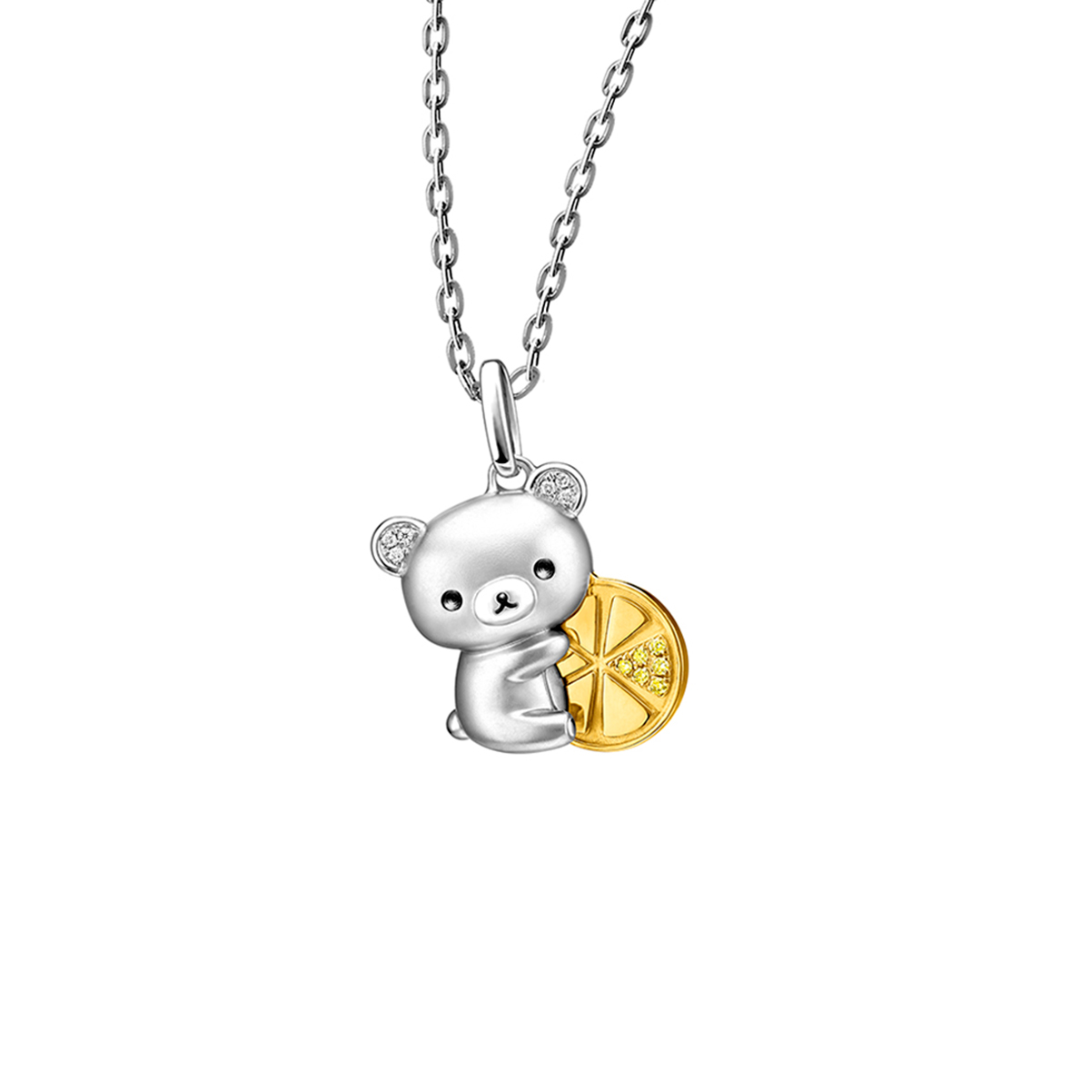 六福珠宝18K金吊坠 - 【LISTING CLOSED】"柠檬小熊"18K金(分色)钻石吊坠