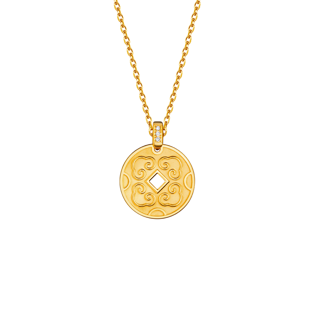 六福珠寶黃金吊墜 - "吉錢"999足金鑽石吊墜