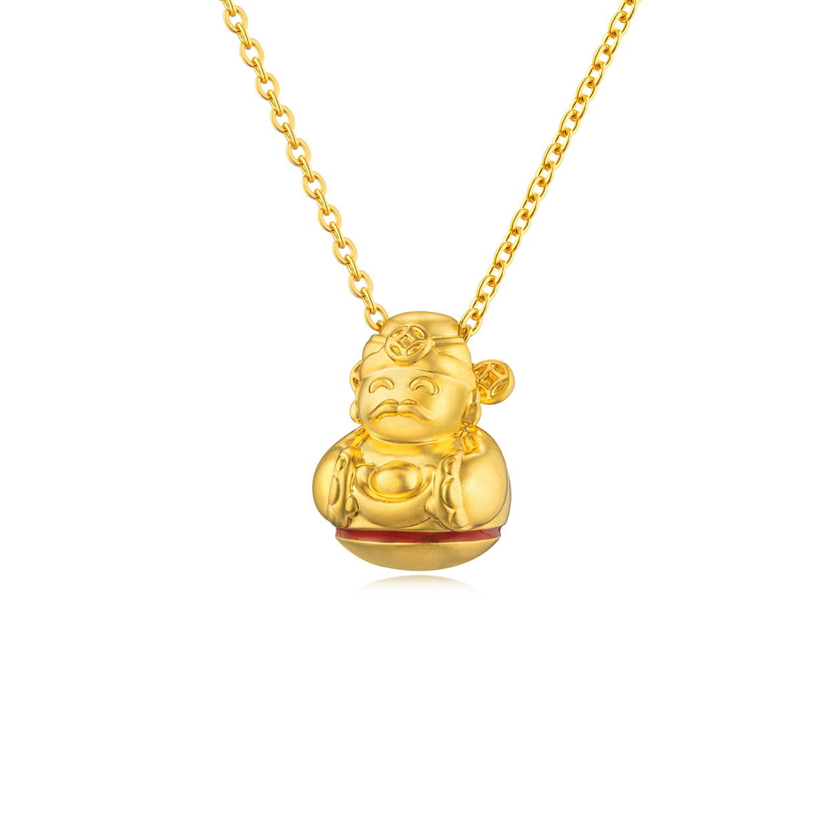 六福珠寶黃金吊墜 - "不倒一族"抱金財神999足金吊墜