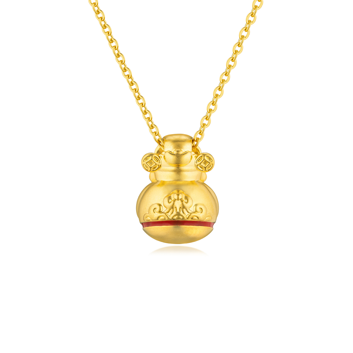 六福珠寶黃金吊墜 - "不倒一族"抱金財神999足金吊墜