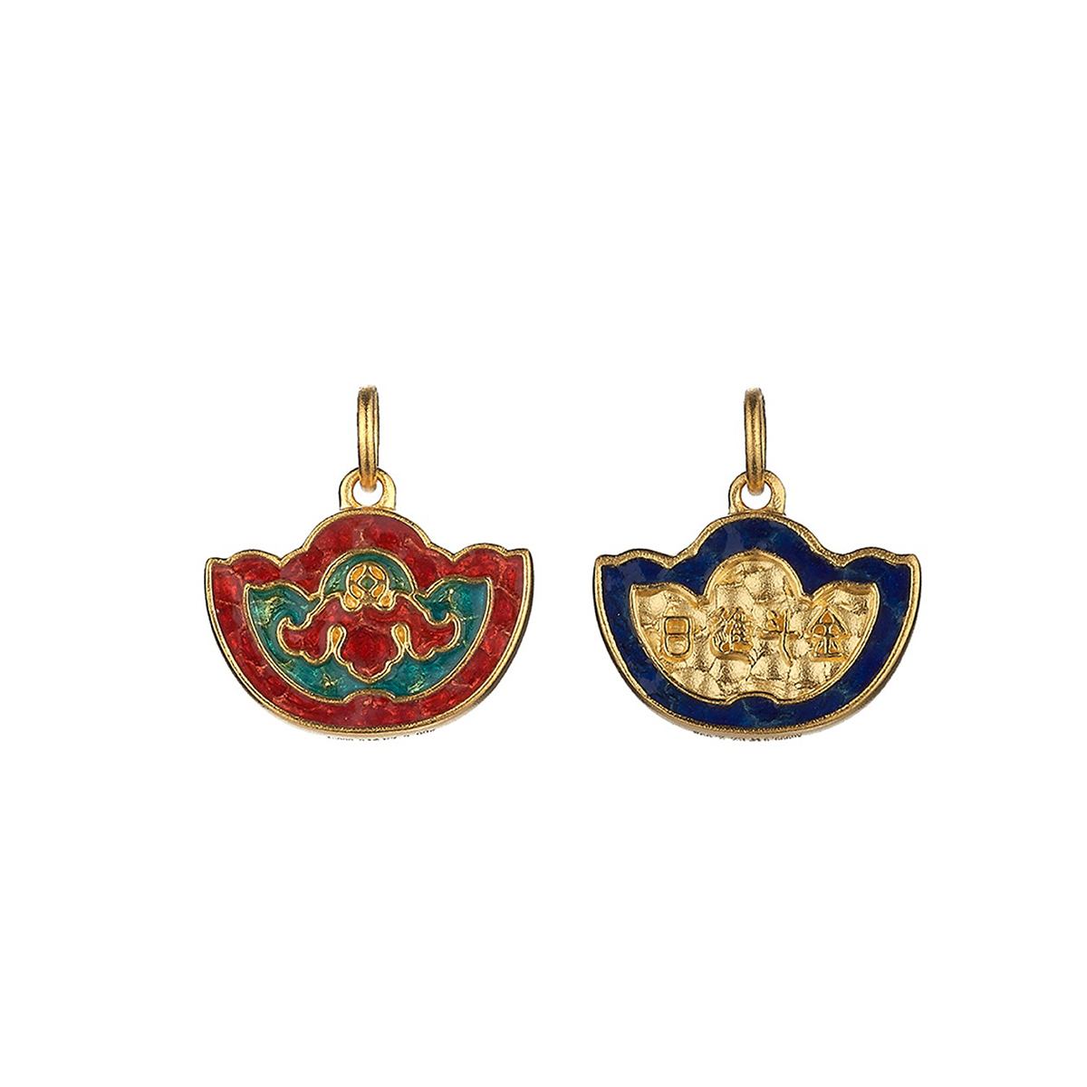 六福珠寶黃金吊墜 - "運財元寶"999.9黃金琺瑯吊墜