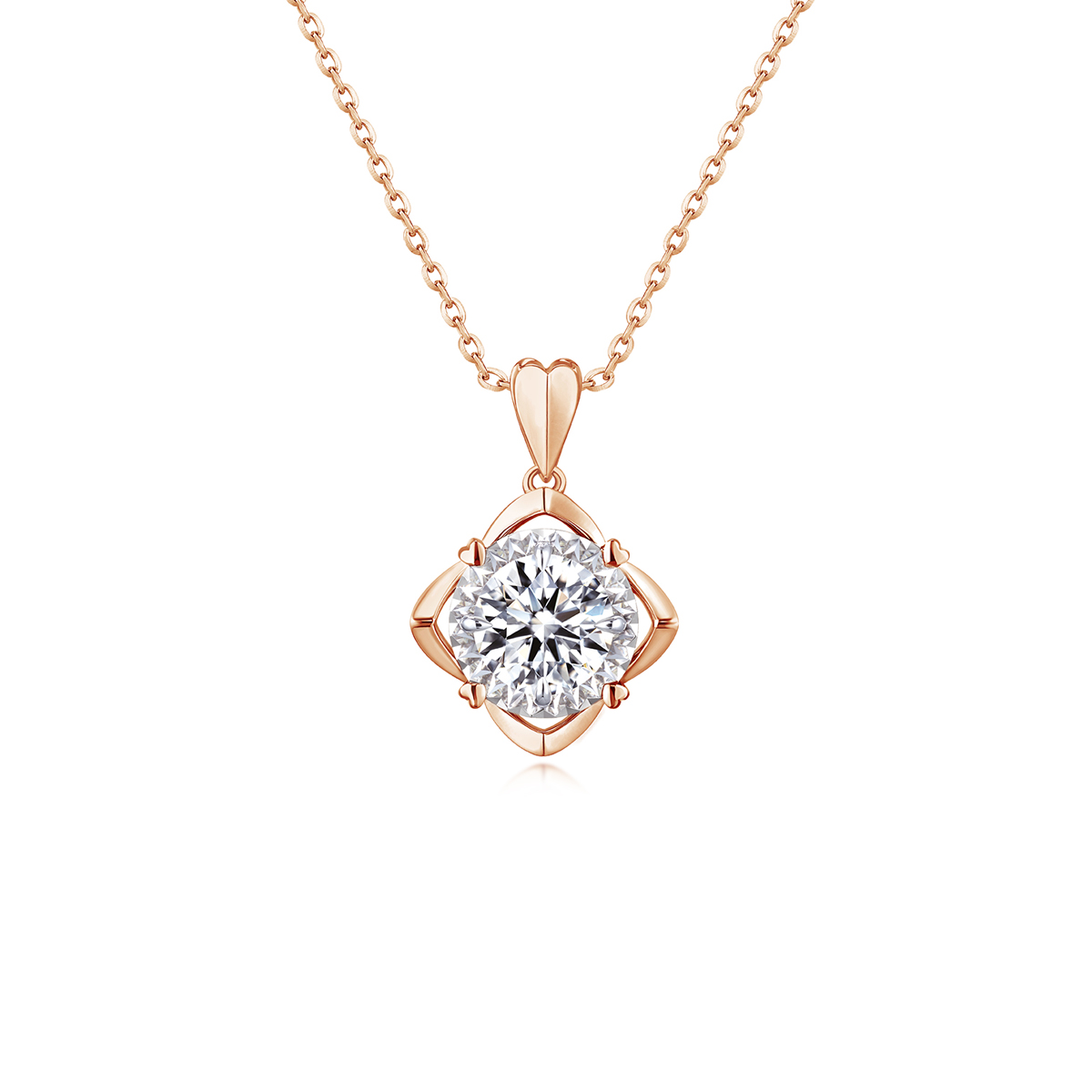 六福珠寶18K金吊墜 - "愛的花蕾"18K金鑽石吊墜(放閃車花工藝)