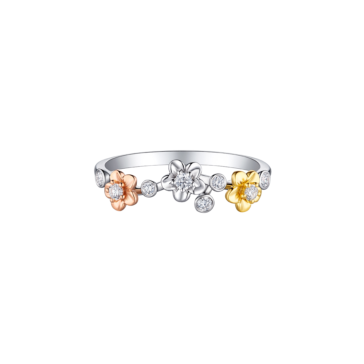 六福珠寶18K金戒指 - "繁花盛放"18K金(分色)花形鑽石戒指
