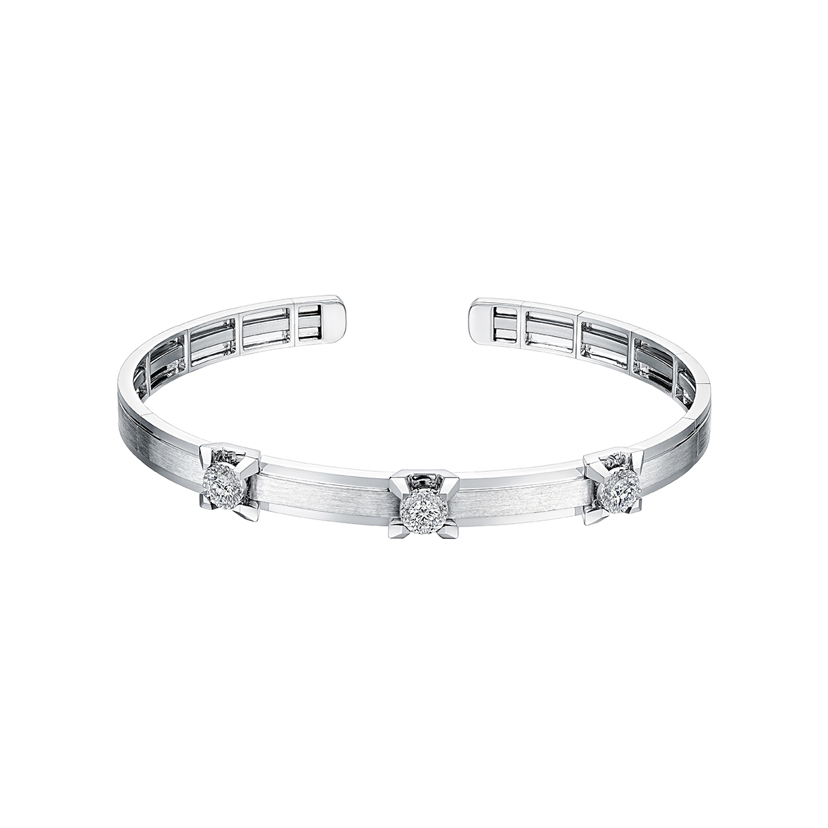 六福珠寶18K白金手鐲 - “簡耀鋒芒”18K金(白色)三角爪鑽石手鐲