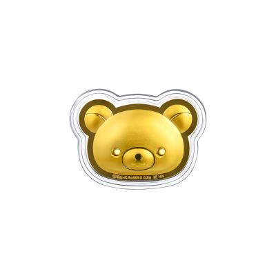 六福珠寶黃金工藝品 - "輕鬆小熊頭像"999.9黃金掛飾工藝品