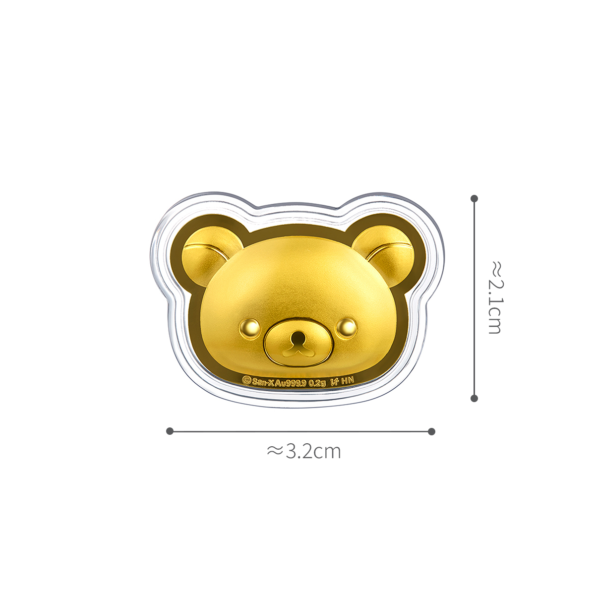 六福珠寶黃金工藝品 - "輕鬆小熊頭像"999.9黃金掛飾工藝品