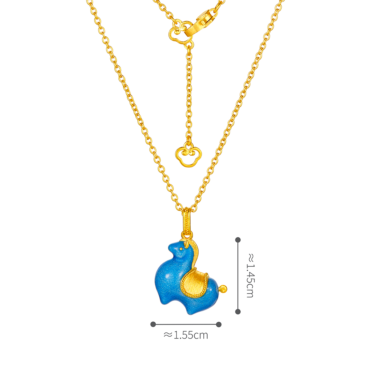 六福珠寶黃金頸鏈 - 孔雀藍"唐彩墩墩馬"999.9黃金琺瑯頸鏈