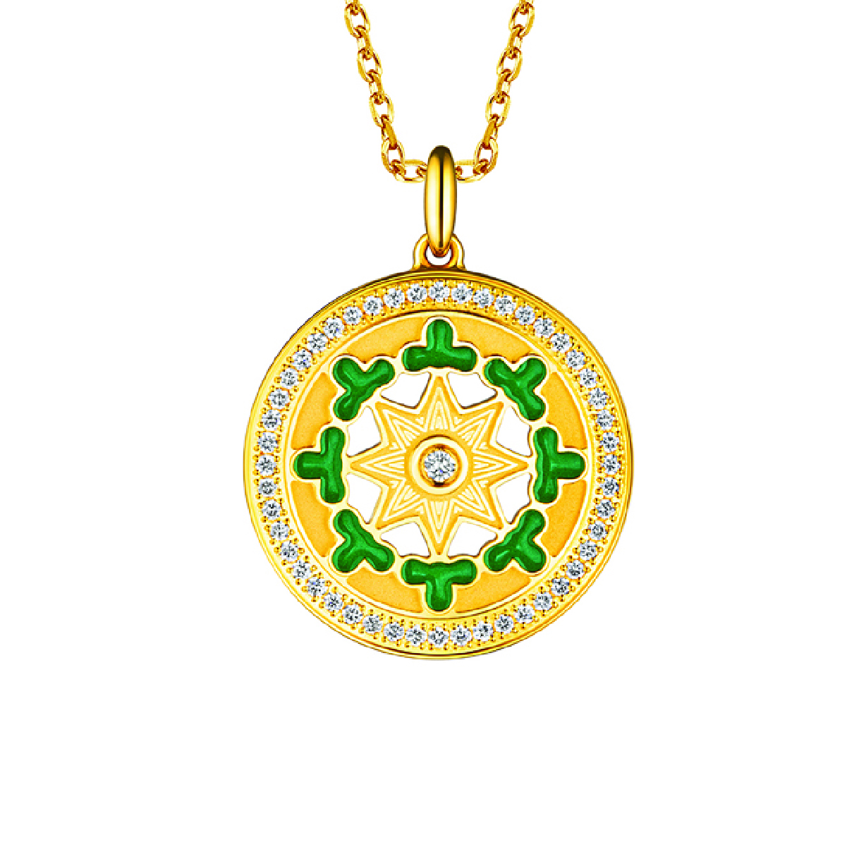 六福珠寶黃金吊墜 - "幸福之圓"幸運三葉草999足金鑽石吊墜