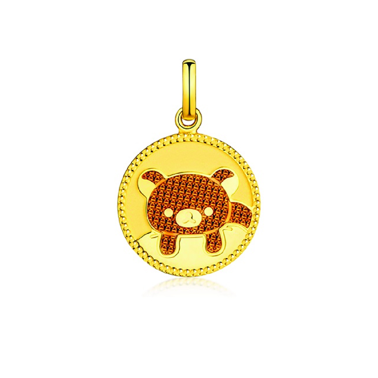 六福珠寶黃金吊墜 - "慢活輕鬆小熊™"圓牌990黃金琺瑯吊墜