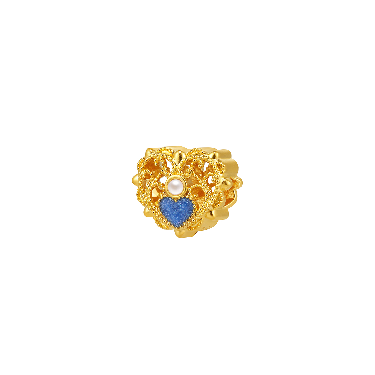 六福珠寶黃金串飾 - “珍珠花絲愛心珍珠鎏彩”999足金串飾
