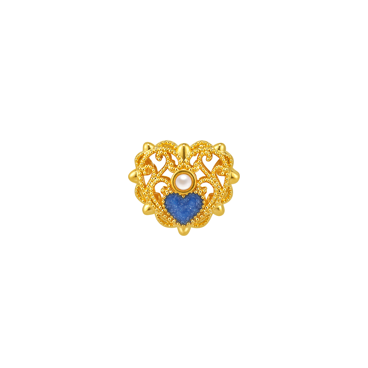 六福珠寶黃金串飾 - “珍珠花絲愛心珍珠鎏彩”999足金串飾