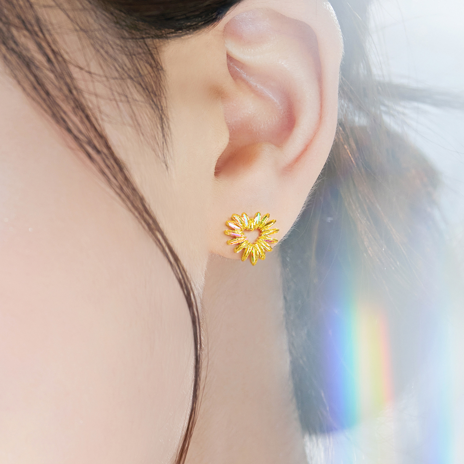 六福珠寶黃金耳環 - "冰·鑽愛心"999足金耳環