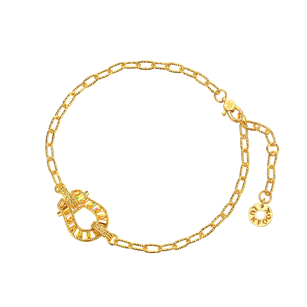 六福珠寶黃金手鏈 - "冰‧鑽馬蹄"999足金手鏈