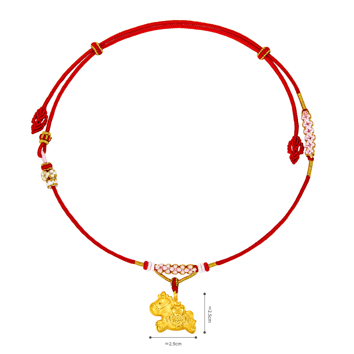 六福珠寶黃金吊墜 - "平安小福馬"999.9黃金長命鎖包連頸繩