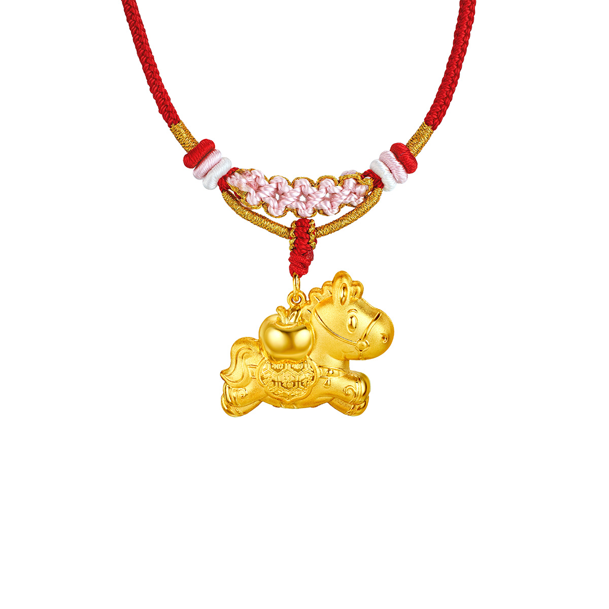 六福珠寶黃金吊墜 - "平安小福馬"999.9黃金長命鎖包連頸繩