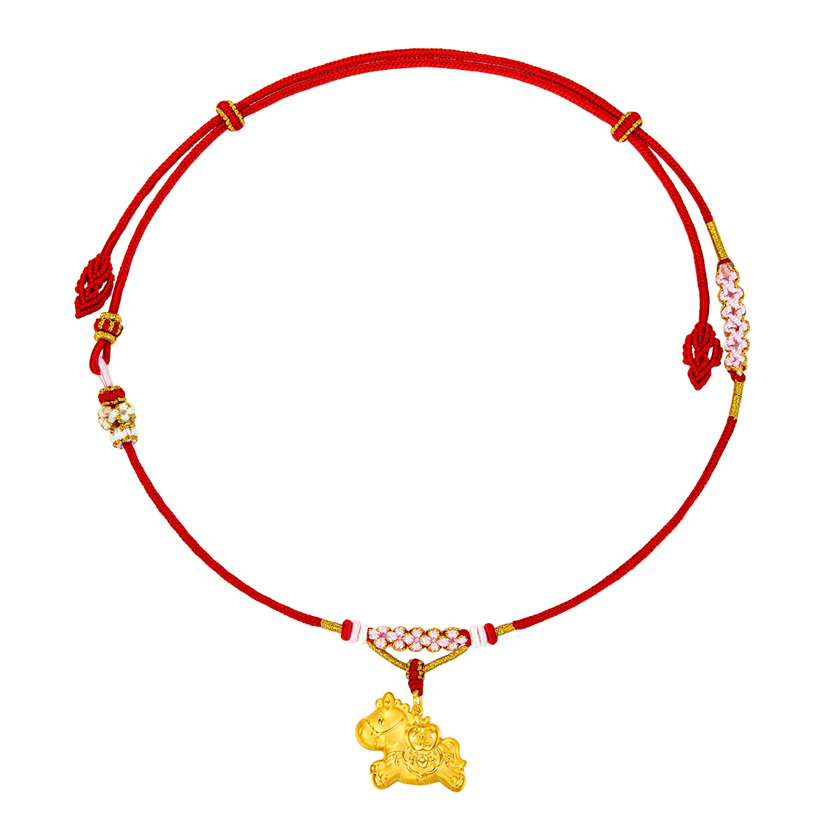 六福珠寶黃金吊墜 - "平安小福馬"999.9黃金長命鎖包連頸繩