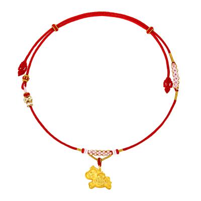 六福珠寶黃金吊墜 - "平安小福馬"999.9黃金長命鎖包連頸繩