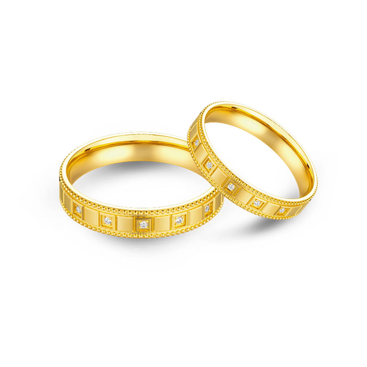 六福珠寶黃金對戒 - "復古都市"999足金鑽石對戒(男戒)