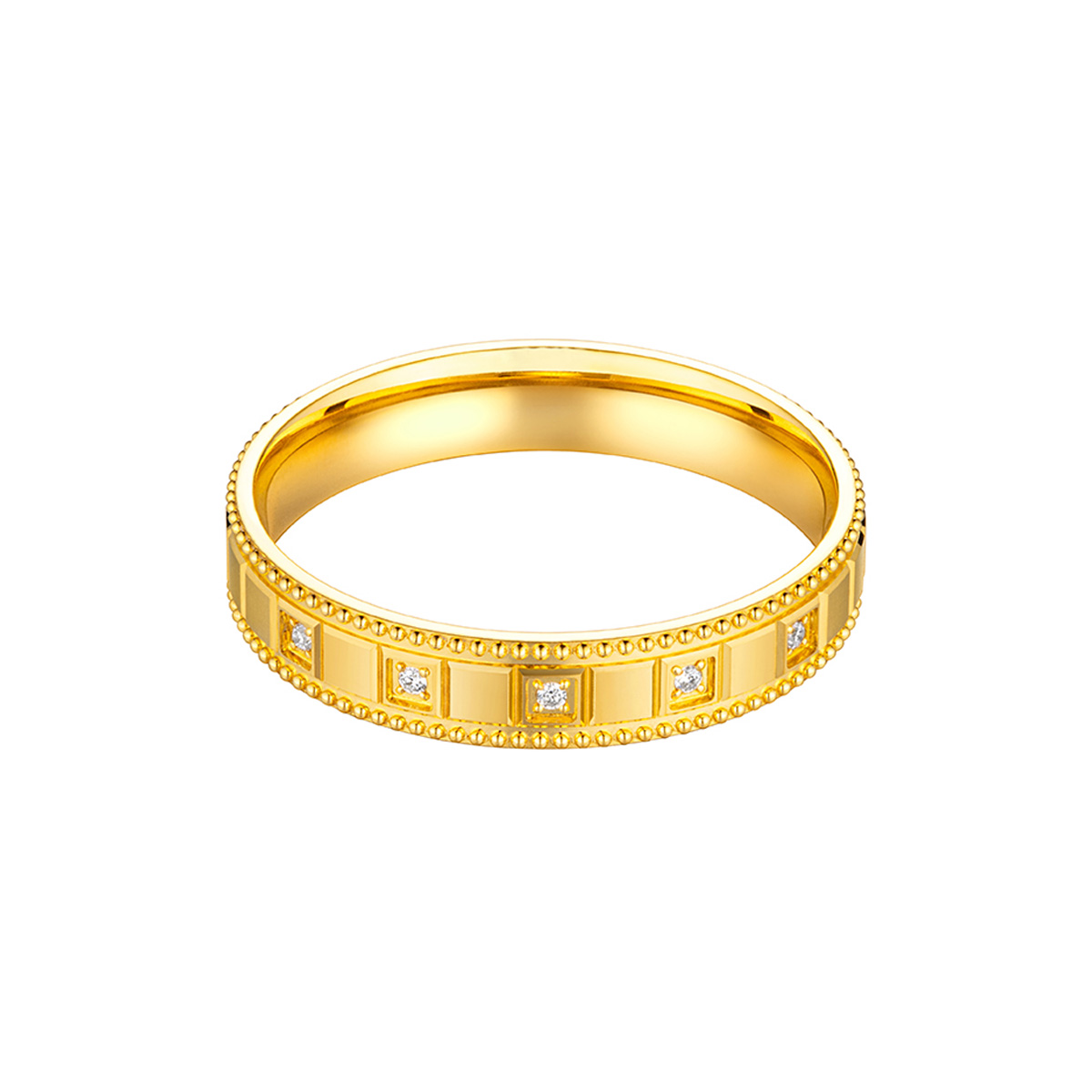 六福珠寶黃金對戒 - "復古都市"999足金鑽石對戒(男戒)