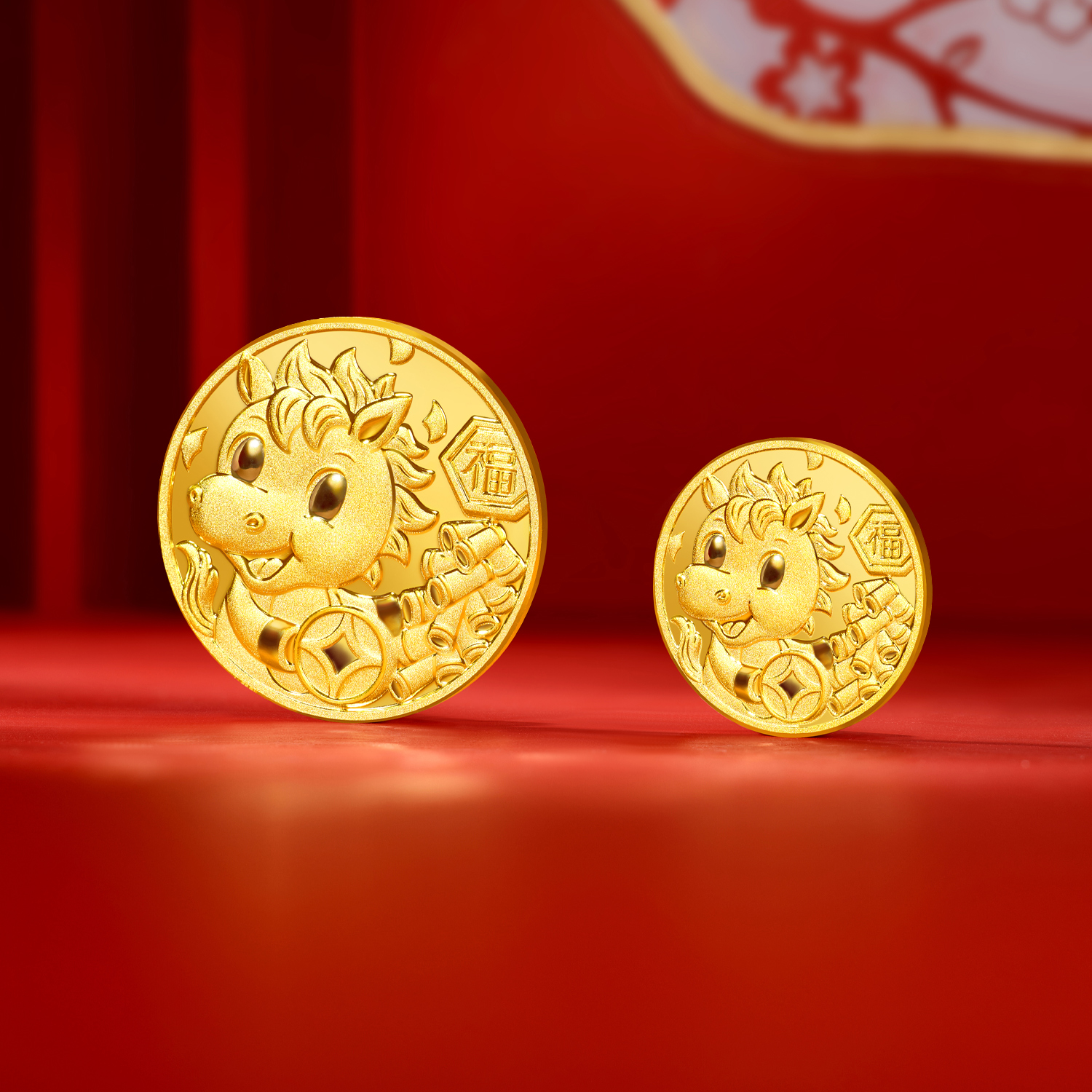 六福珠寶黃金工藝品 - "財福寶馬"999.9黃金金章