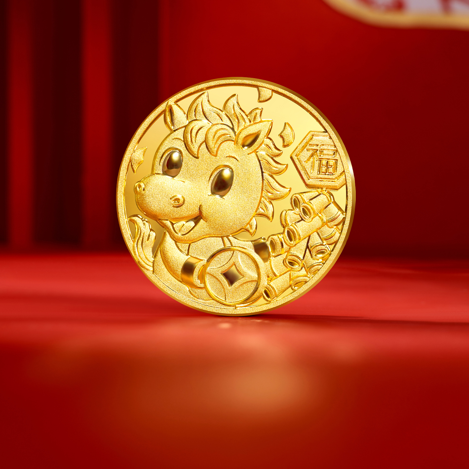 六福珠寶黃金工藝品 - "財福寶馬"999.9黃金金章