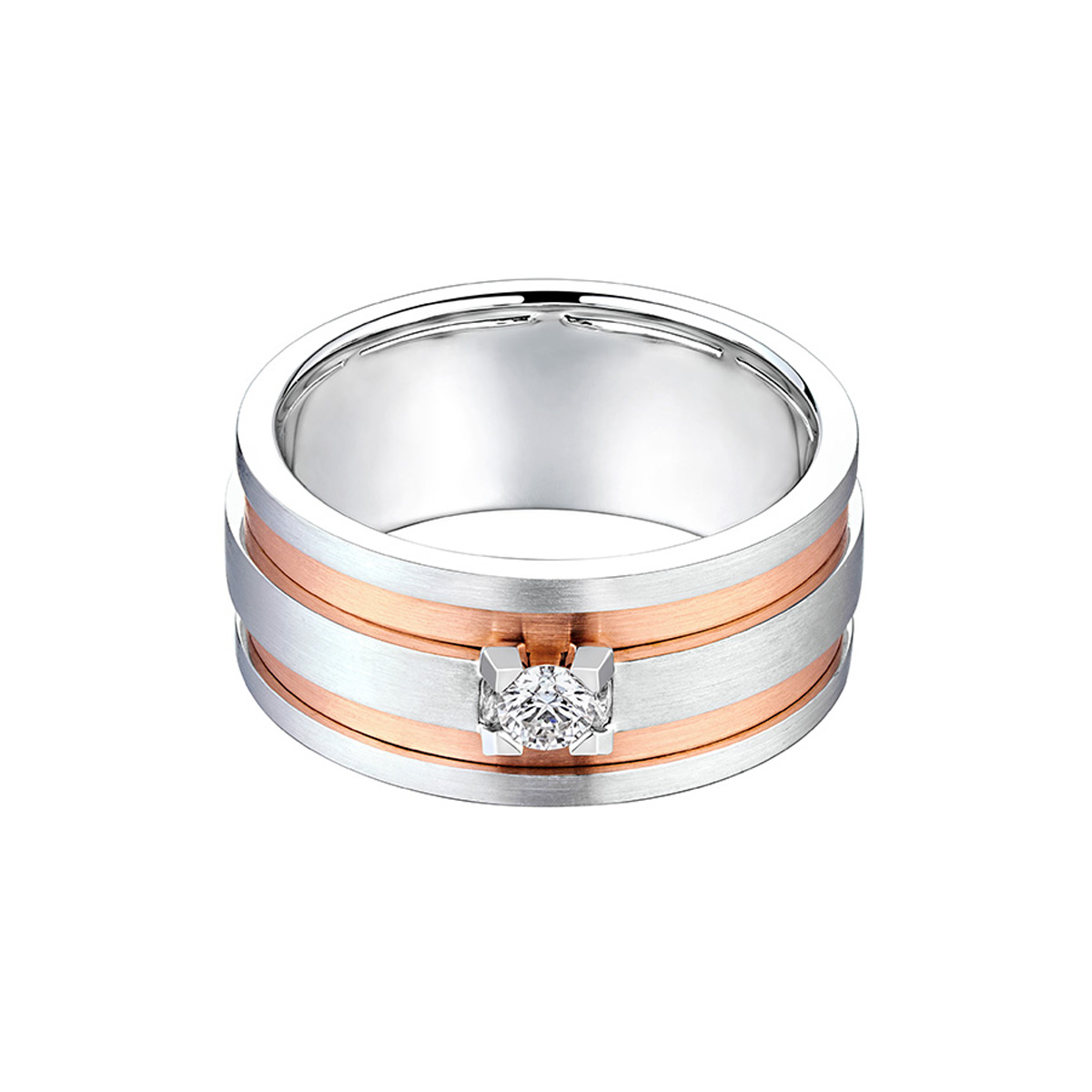 六福珠寶18K金對戒 - “型格見證”18K金(分色)三角爪鑽石對戒(男戒)