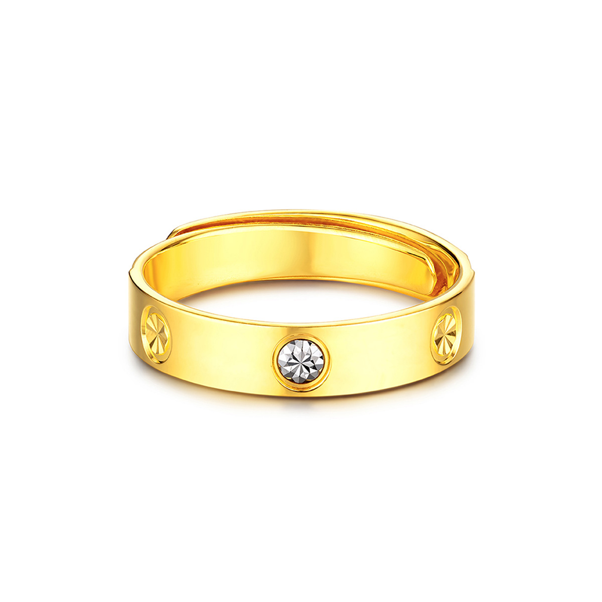 六福珠寶黃金對戒 - "都市掠影"999足金對戒(男女適配)(米字車花切割工藝)