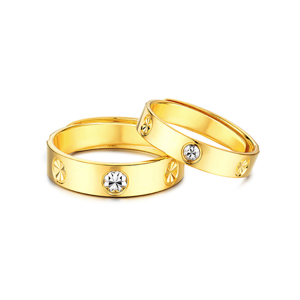 六福珠寶黃金對戒 - "都市掠影"999足金對戒(男女適配)(米字車花切割工藝)