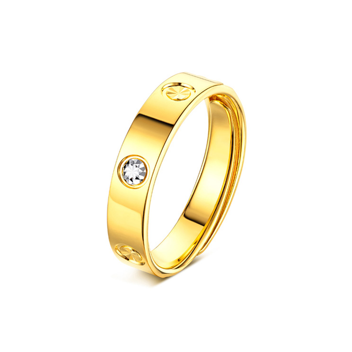 六福珠寶黃金對戒 - "都市掠影"999足金對戒(男女適配)(米字車花切割工藝)