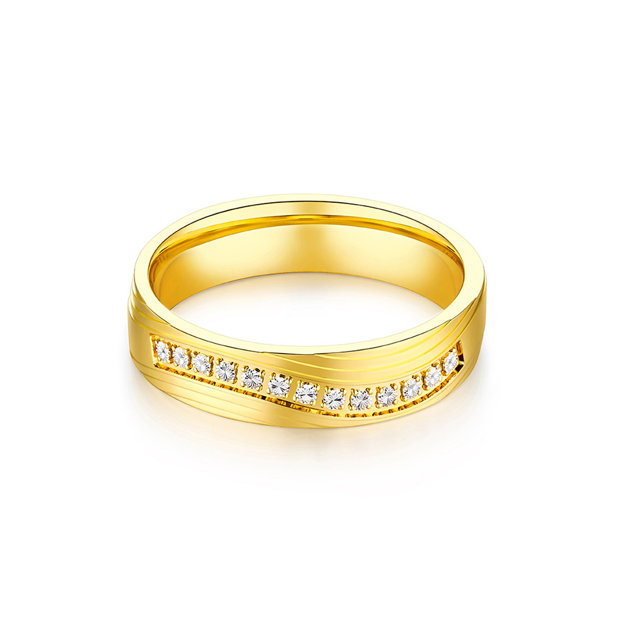 六福珠寶黃金對戒 - "流閃幻影"999足金對戒(男戒)(米字車花切割工藝)