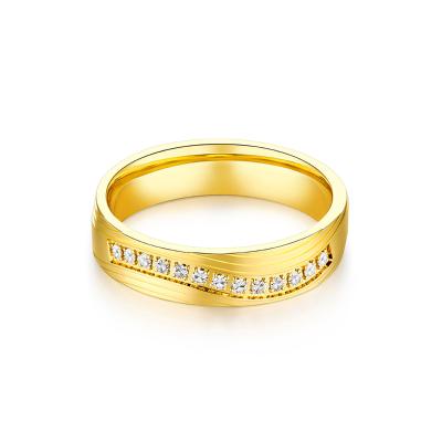 六福珠寶黃金對戒 - "流閃幻影"999足金對戒(男戒)(米字車花切割工藝)