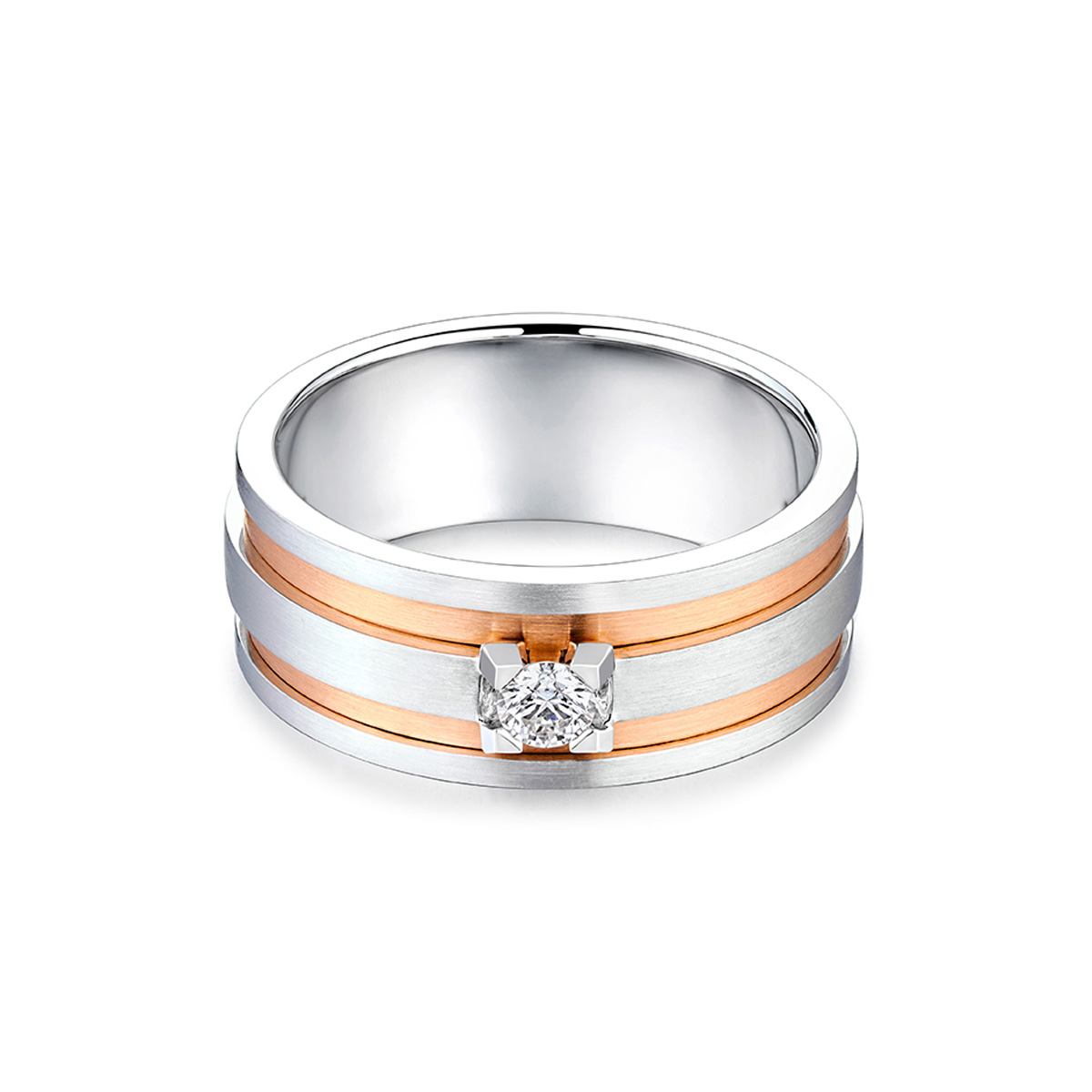 六福珠寶18K金對戒 - “型格見證”18K金(分色)三角爪鑽石對戒(女戒)