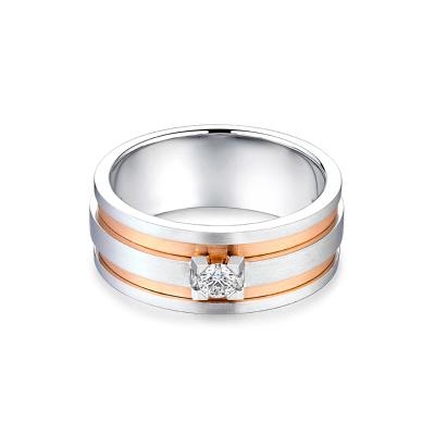 六福珠寶18K金對戒 - “型格見證”18K金(分色)三角爪鑽石對戒(女戒)