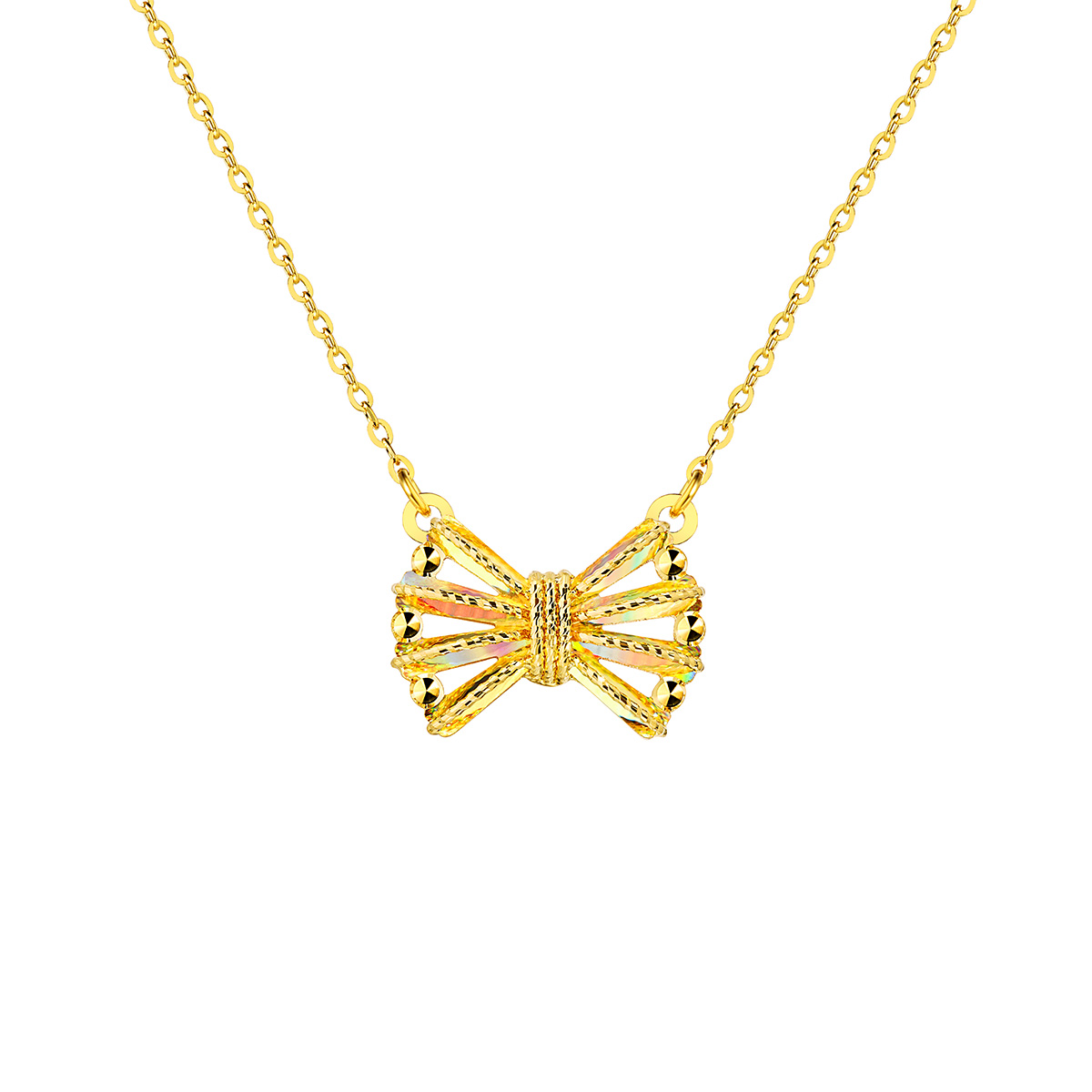 六福珠寶黃金頸鏈 - "冰‧鑽蝴蝶結"999足金頸鏈