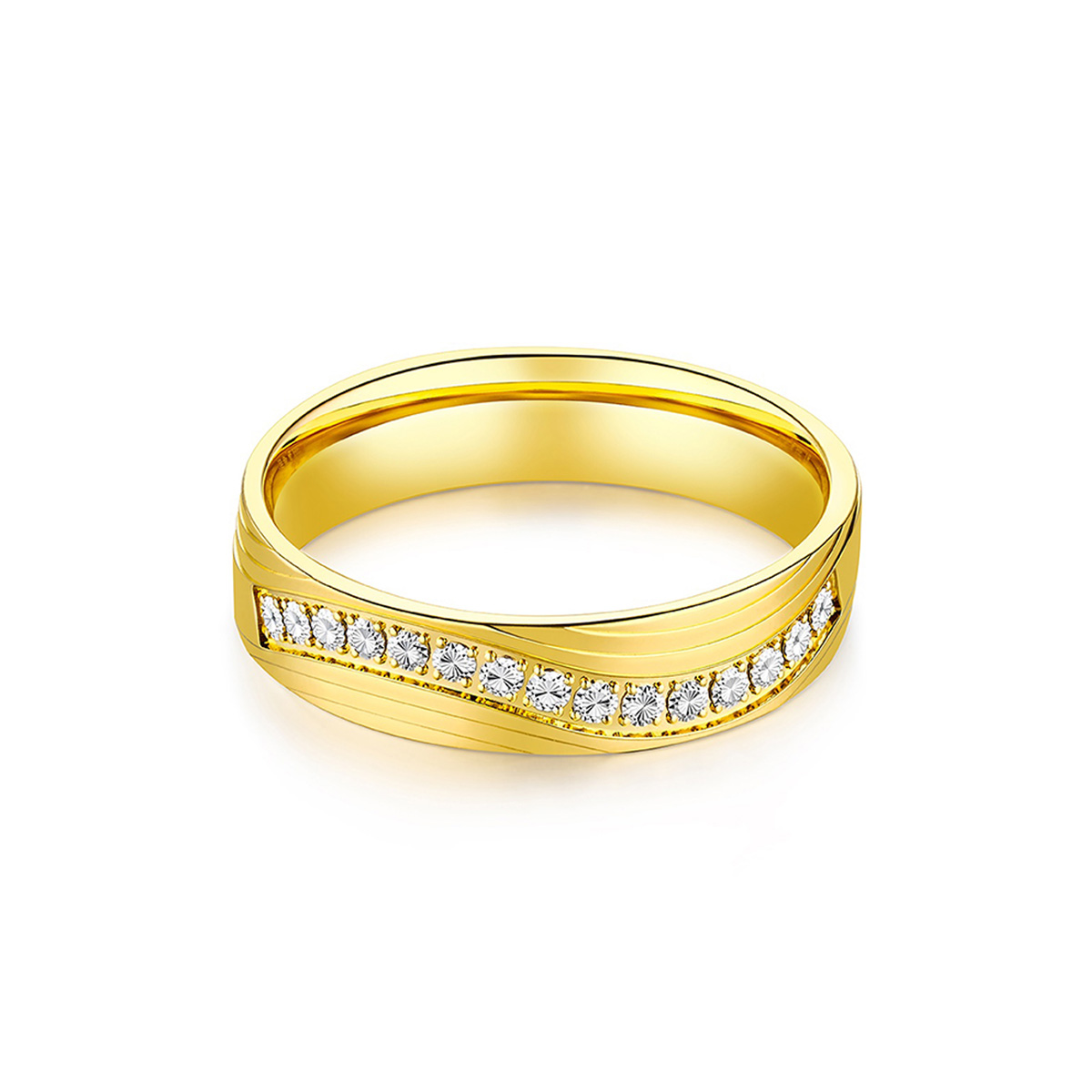 六福珠寶黃金對戒 - "流閃幻影"999足金對戒(女戒)(米字車花切割工藝)