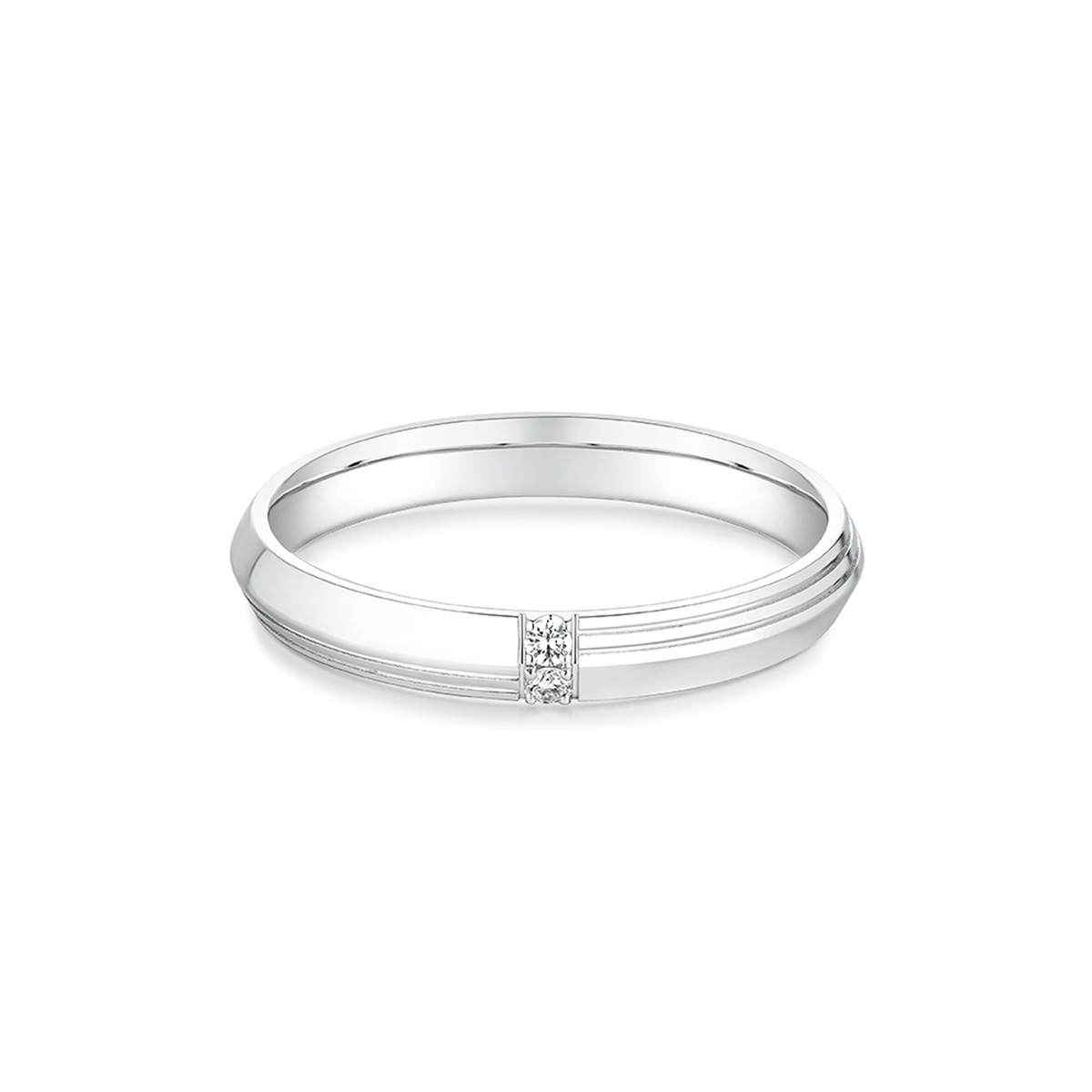 六福珠寶18K金對戒 - “愛意相伴”18K金(白色)鑽石對戒(男戒)