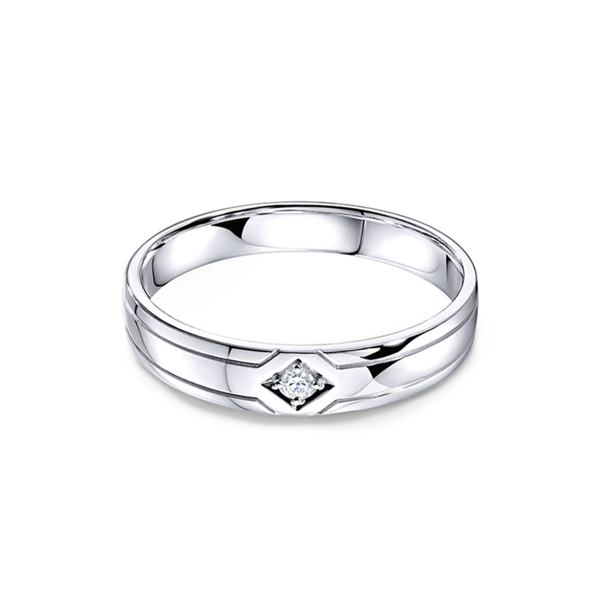 六福珠寶18K金對戒 - “悅漾心扉”18K金(白色)鑽石對戒(男戒)