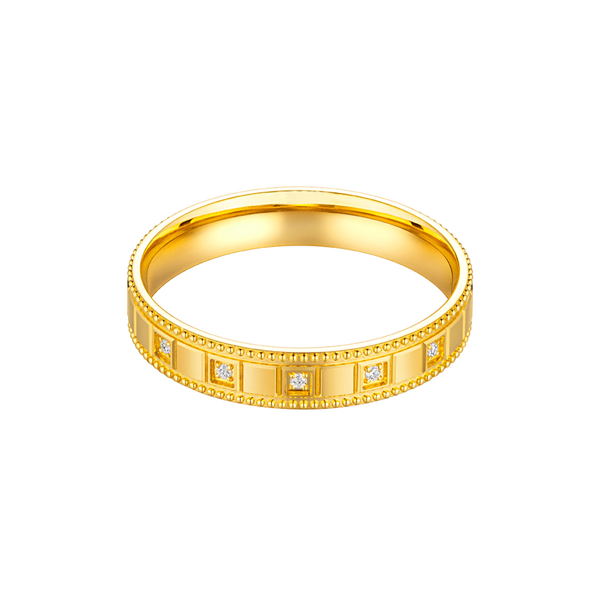 六福珠寶黃金對戒 - "復古都市"999足金鑽石對戒(女戒)