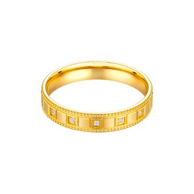 六福珠寶黃金對戒 - "復古都市"999足金鑽石對戒(女戒)