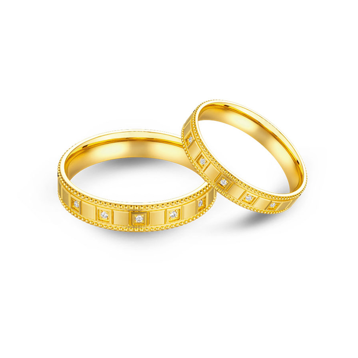 六福珠寶黃金對戒 - "復古都市"999足金鑽石對戒(女戒)