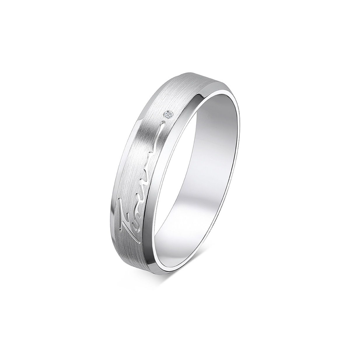 六福珠寶18K金對戒 - "Love Forever"18K金(白色)鑽石情侶對戒(男戒)