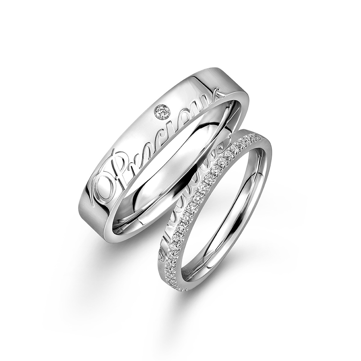 六福珠寶18K金對戒 - "一往情深-Precious"18K金(白色)鑽石對戒(男戒)