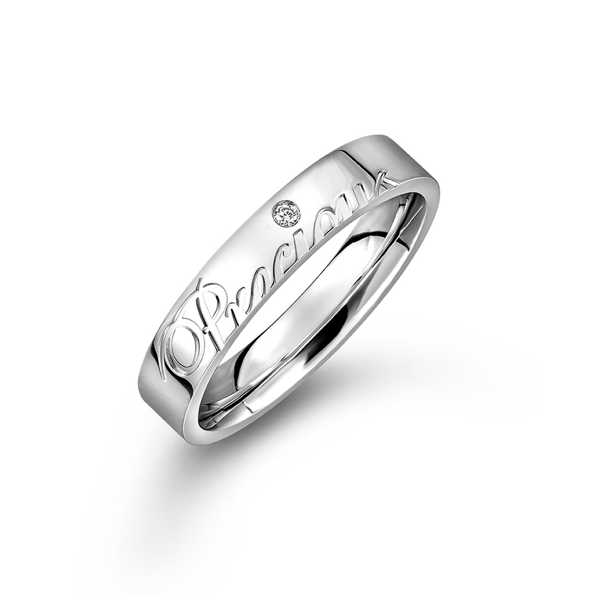 六福珠寶18K金對戒 - "一往情深-Precious"18K金(白色)鑽石對戒(男戒)