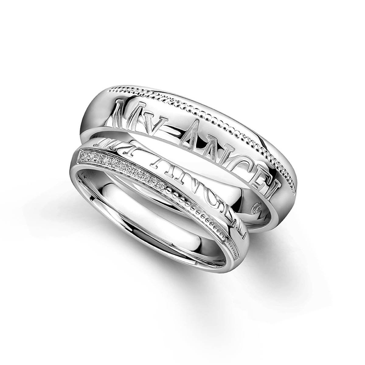 六福珠寶18K金對戒 - "天地之作 My Angel"18K金(白色)鑽石對戒(男戒)