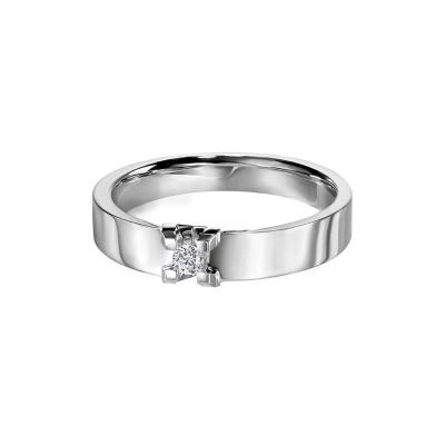 六福珠寶18K金對戒 - "深情款款"18K金(白色)平臂鑽石對戒(男戒)