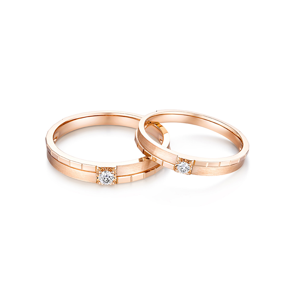 六福珠寶18K金對戒 - “心動韻律”18K玫瑰金鑽石對戒(女戒)