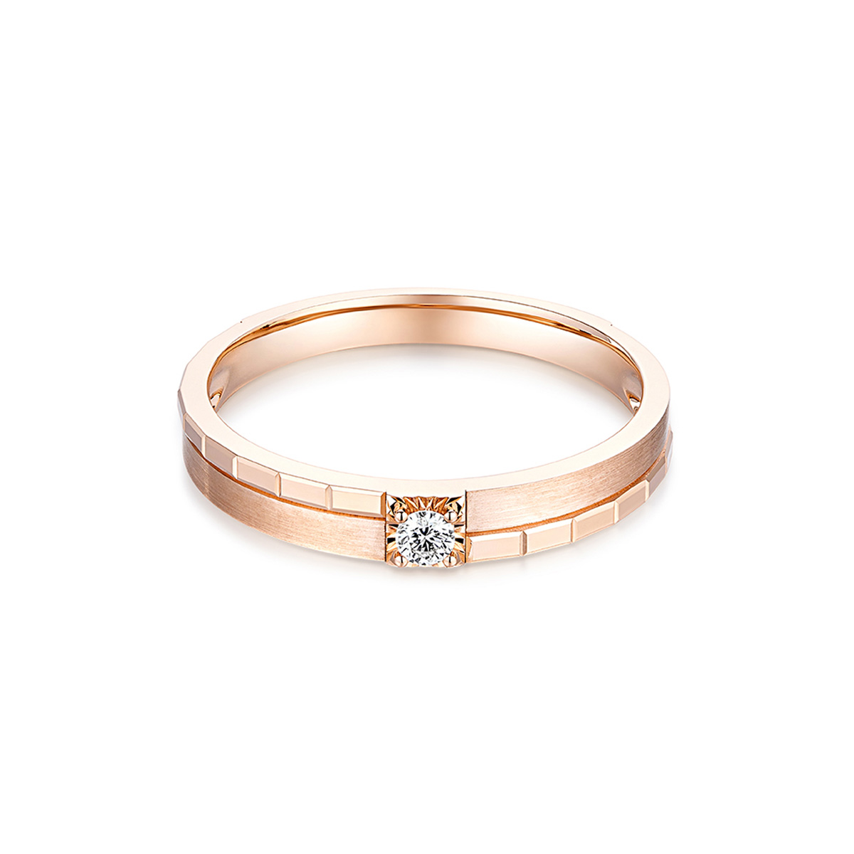 六福珠寶18K金對戒 - “心動韻律”18K玫瑰金鑽石對戒(女戒)