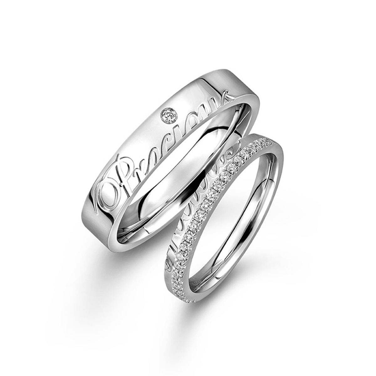 六福珠寶18K金對戒 - "一往情深-Precious"18K金(白色)鑽石訂婚/結婚對戒(女戒)